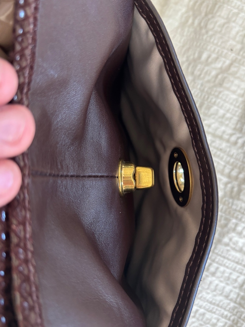 Coach Penelope Chocolate Brown Gold Hardware Snakeskin Lining with Snakeskin Tag - Picture 9 of 9